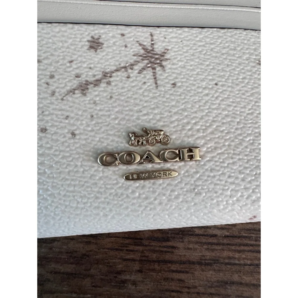 Coach Mini Skinny ID Case Celestial Star Print White Leather Wallet CC974B